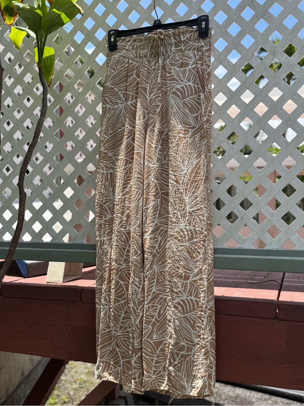 Hulakai Beige/light brown Leaf Print Wide Leg Pants